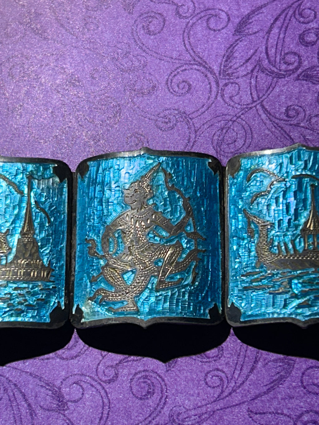 Sterling Silver Blue Enamel Bracelet From Siam