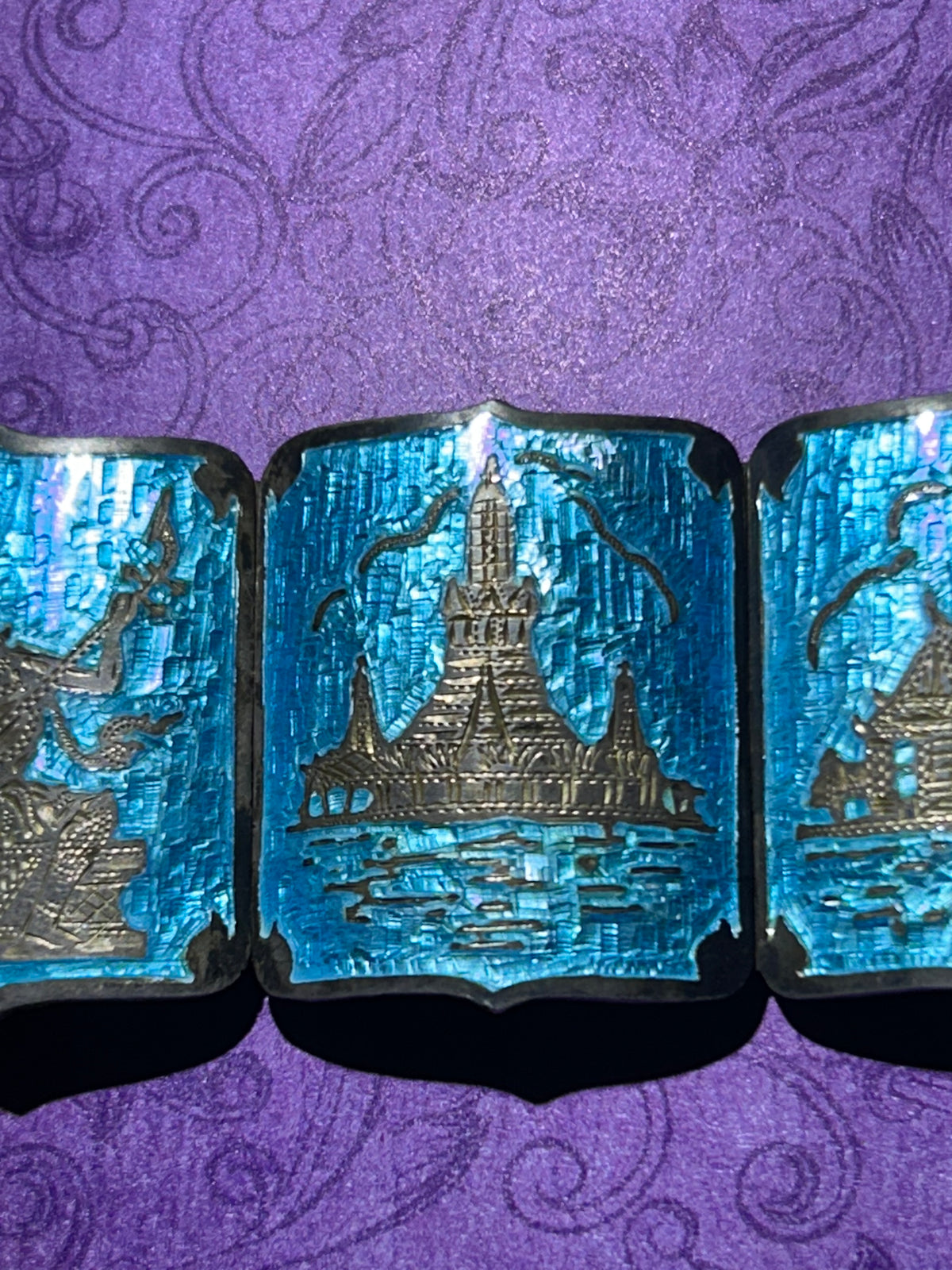 Sterling Silver Blue Enamel Bracelet From Siam