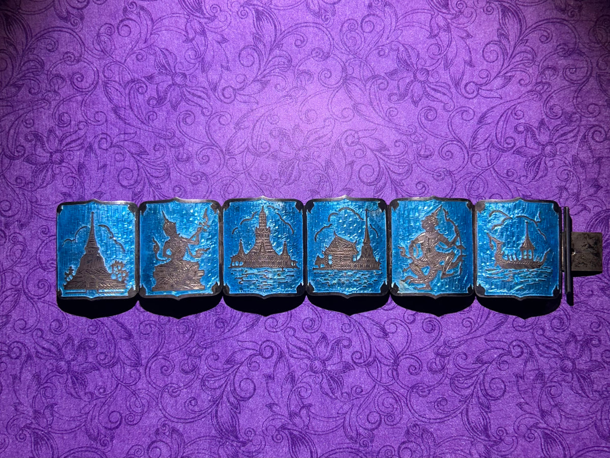 Sterling Silver Blue Enamel Bracelet From Siam