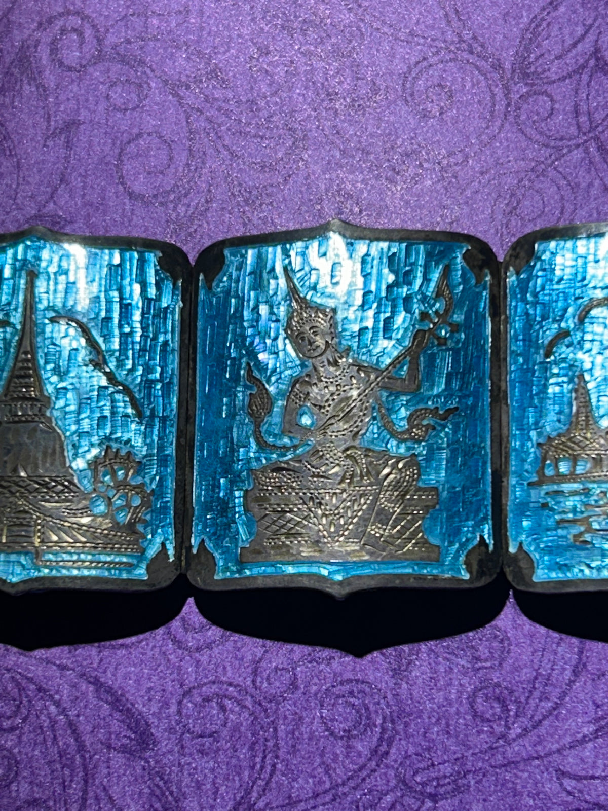 Sterling Silver Blue Enamel Bracelet From Siam