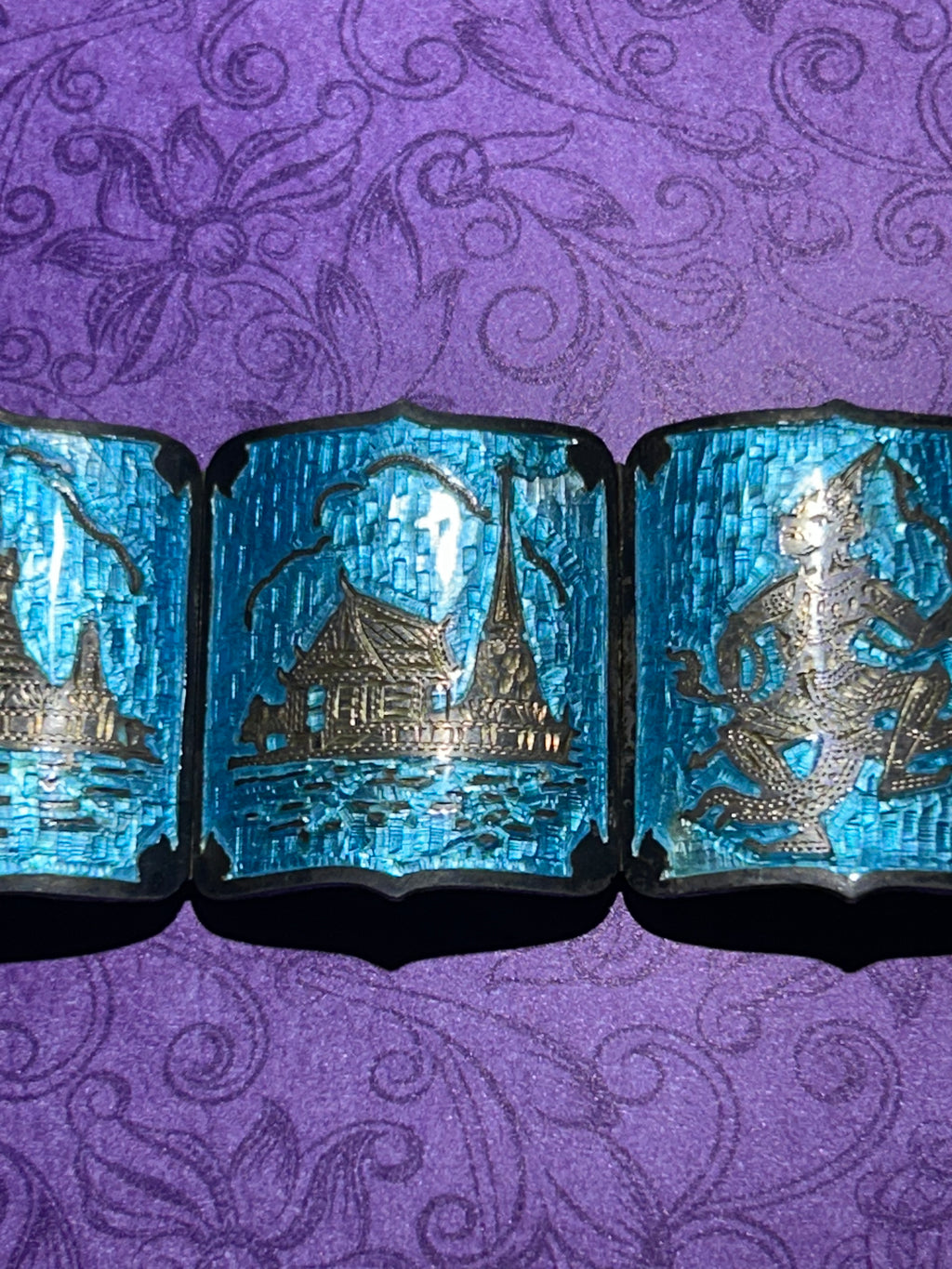 Sterling Silver Blue Enamel Bracelet From Siam
