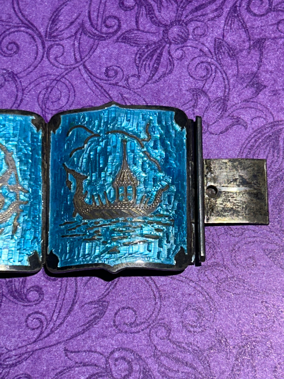 Sterling Silver Blue Enamel Bracelet From Siam